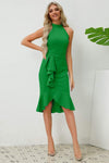 Ruffled Grecian Neck Dress Mid Green Cocktail Dresses - Tophatter Daily Deals