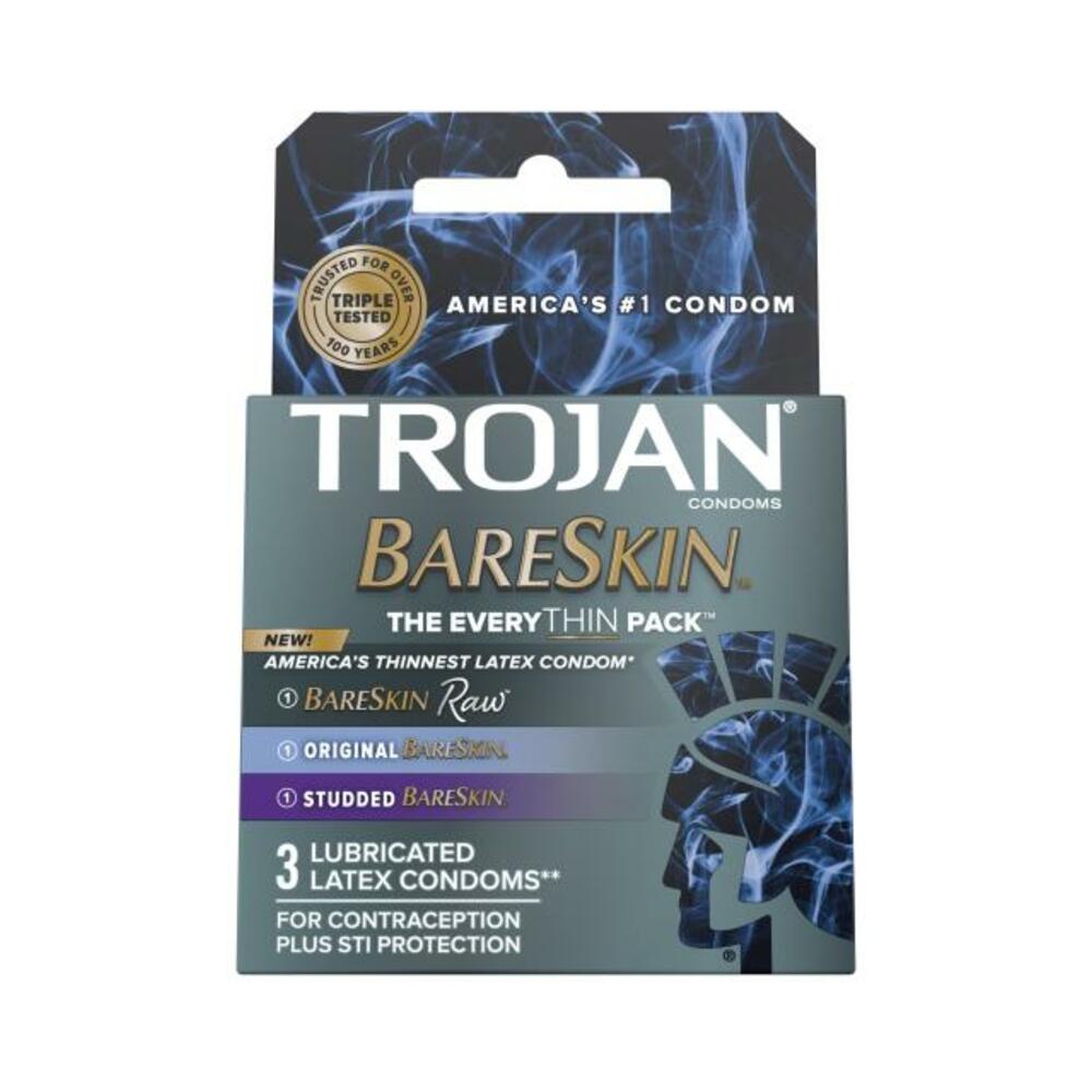 Trojan Bareskin Everythin 3-pack - Bareskin Raw, Original, And Studded - Tophatter Daily Deals