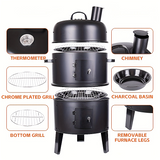 Charcoal BBQ Smoker Cast Iron Grill with Lid Outdoor Grills - Tophatter Daily Deals
