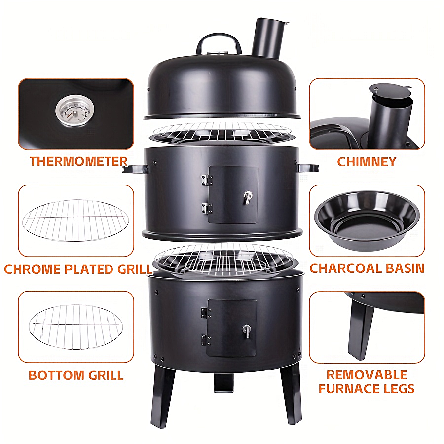 Charcoal BBQ Smoker Cast Iron Grill with Lid Outdoor Grills - Tophatter Daily Deals