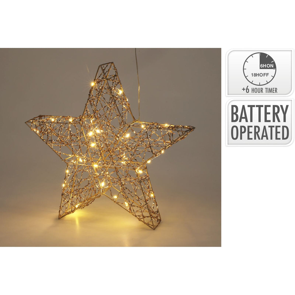 Gold Christmas Star Light | Gold Wire LED Standing Star Decoration - 30cm LED Light - Tophatter Daily Deals