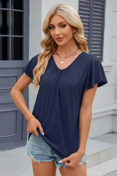 V-Neck Short Sleeve T-Shirt Navy Women's T-Shirts - Tophatter Daily Deals