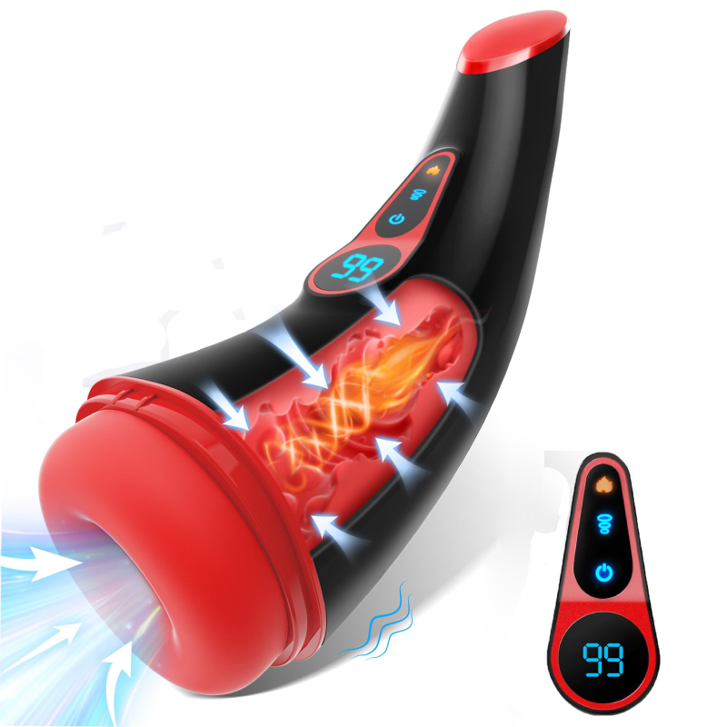Acmejoy – Blowhorn 9 Suction & Vibration Heating Stroker with Voice & LCD Display RED Masturbation Cup - Tophatter Daily Deals
