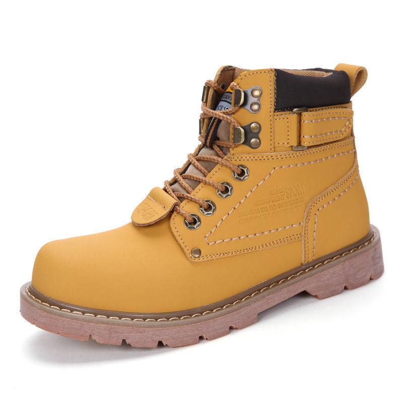 British Style Winter High-top Tooling Plus Velvet Korean Trendy Cowhide Rhubarb Boots Yellow 0 - Tophatter Daily Deals