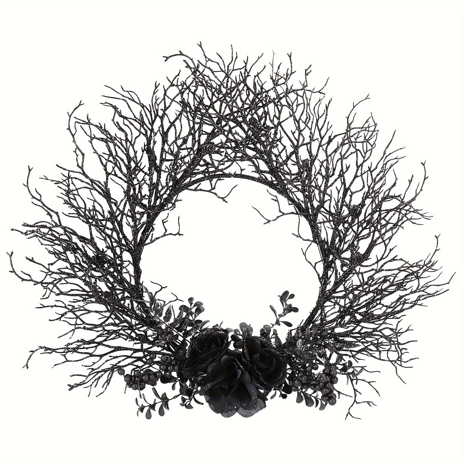 Halloween Deadwood Wreath Black Roses Wall Hanging Halloween - Tophatter Daily Deals