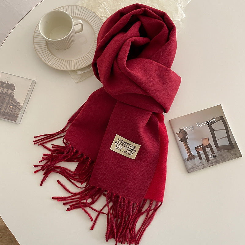 Warm Women Scarf - Reversible Fringed Cashmere Winter Red - Tophatter Daily Deals