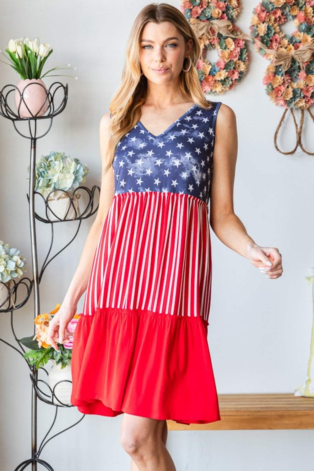 Heimish Full Size US Flag Theme Contrast Tank Dress Casual Dresses - Tophatter Daily Deals