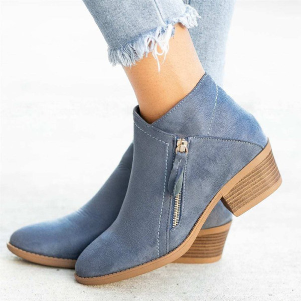 Supportive Women’s Ankle Boots - Side Zip, Suede, Casual Blue - Tophatter Daily Deals
