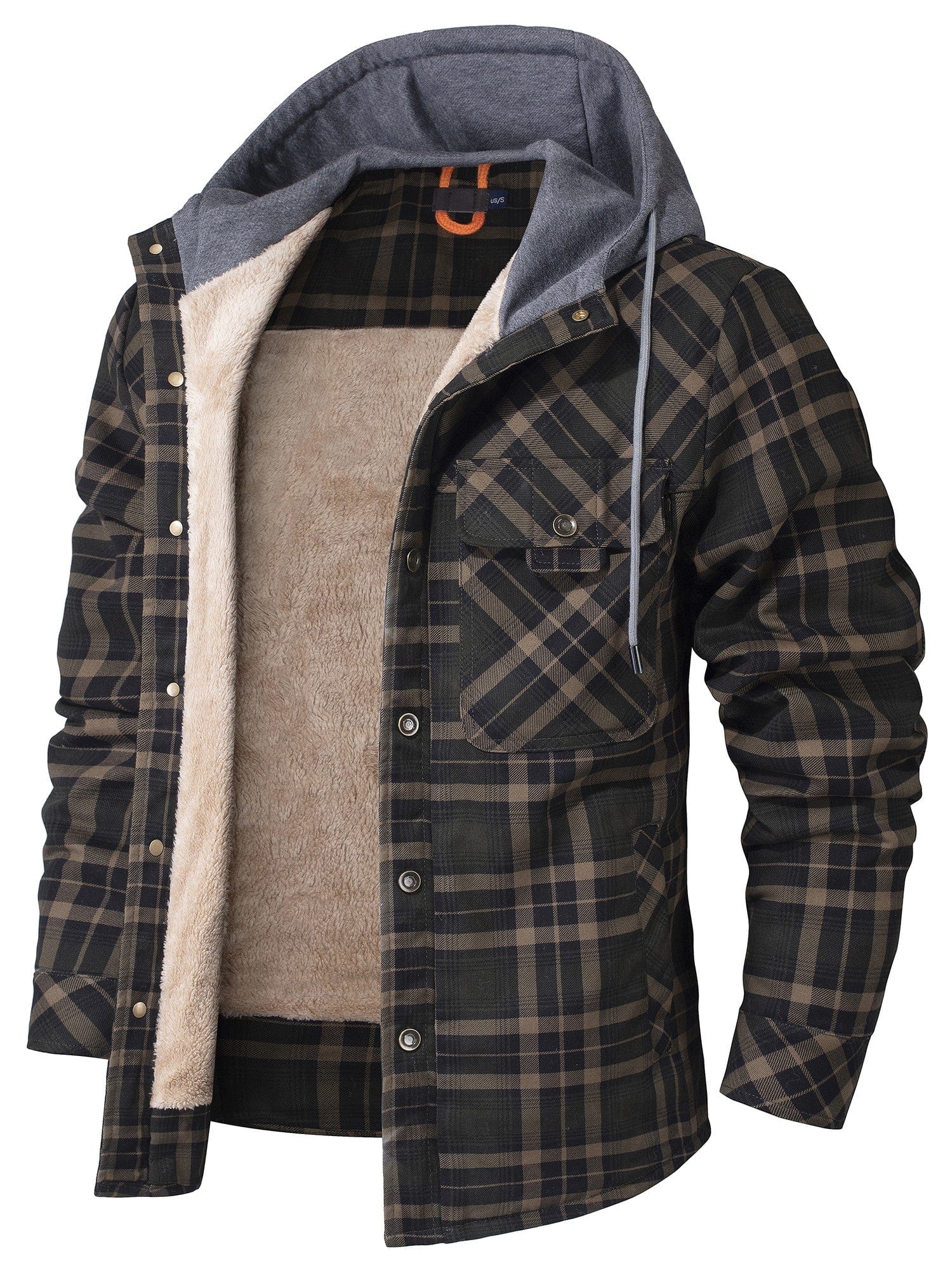 Insulating Cozy Mens Hoodie Jacket - Plaid Fleece Lined Dark Green - Tophatter Daily Deals