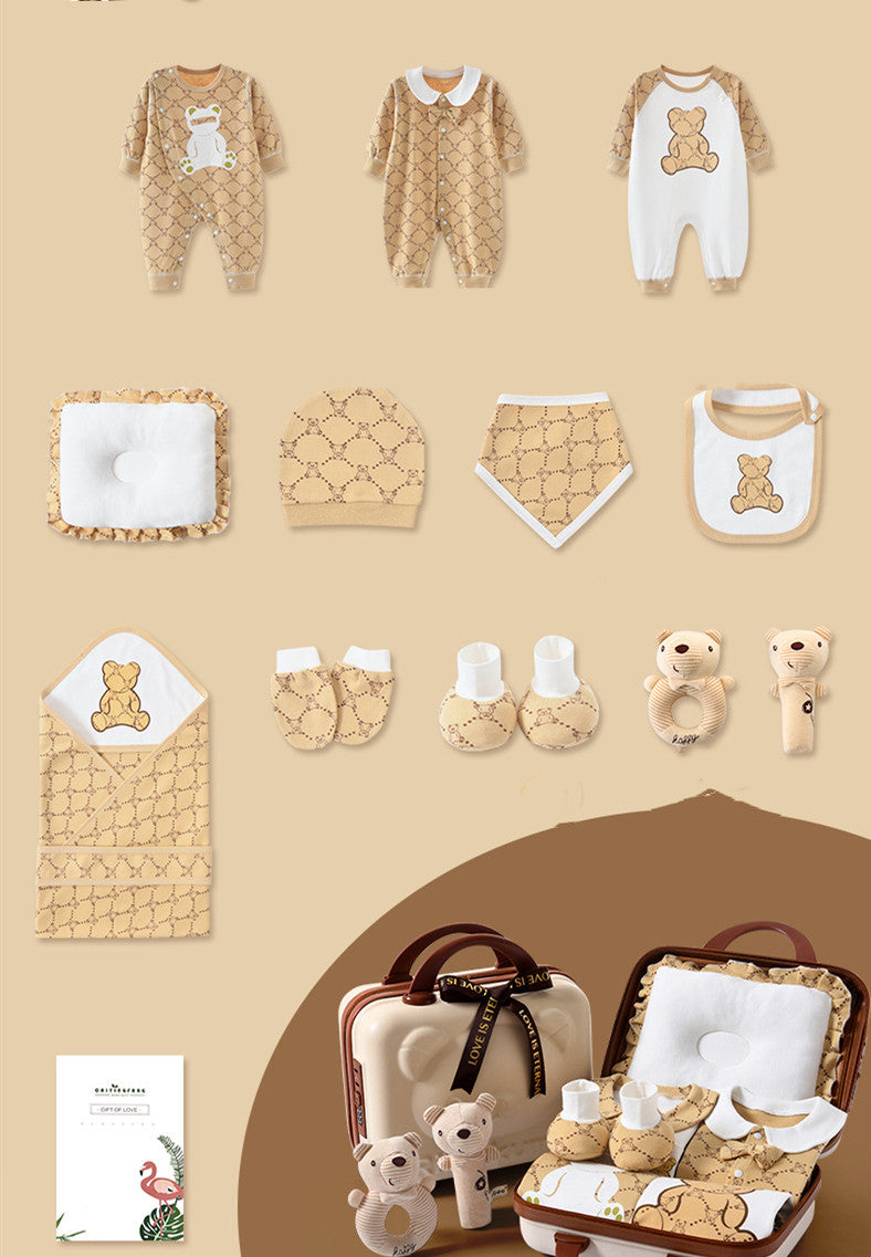 Baby Gift Box Set British Style Teddy Bear Password Suitcase Yellow 15pieces 0 - Tophatter Daily Deals