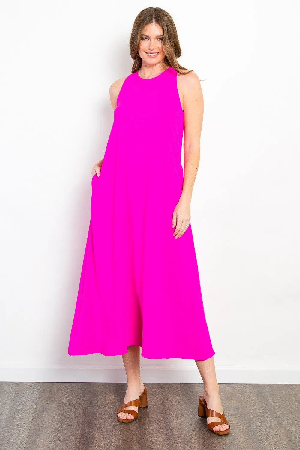 Be Stage Midi Tank Dress with Pockets Magenta Casual Dresses - Tophatter Daily Deals