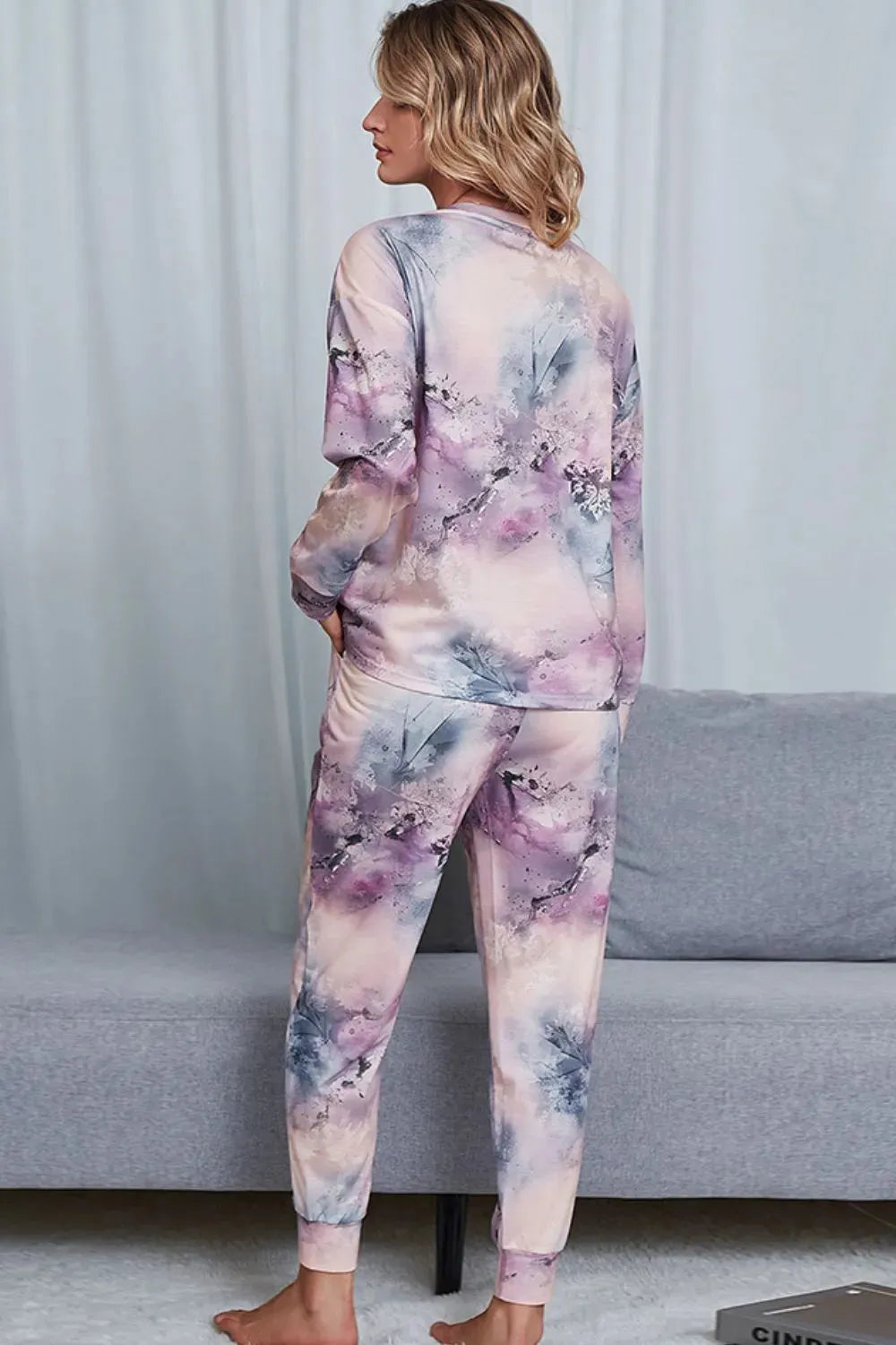 Tie-Dye Crewneck Top and Drawstring Waist Joggers Lounge Set Loungewear Sets - Tophatter Daily Deals