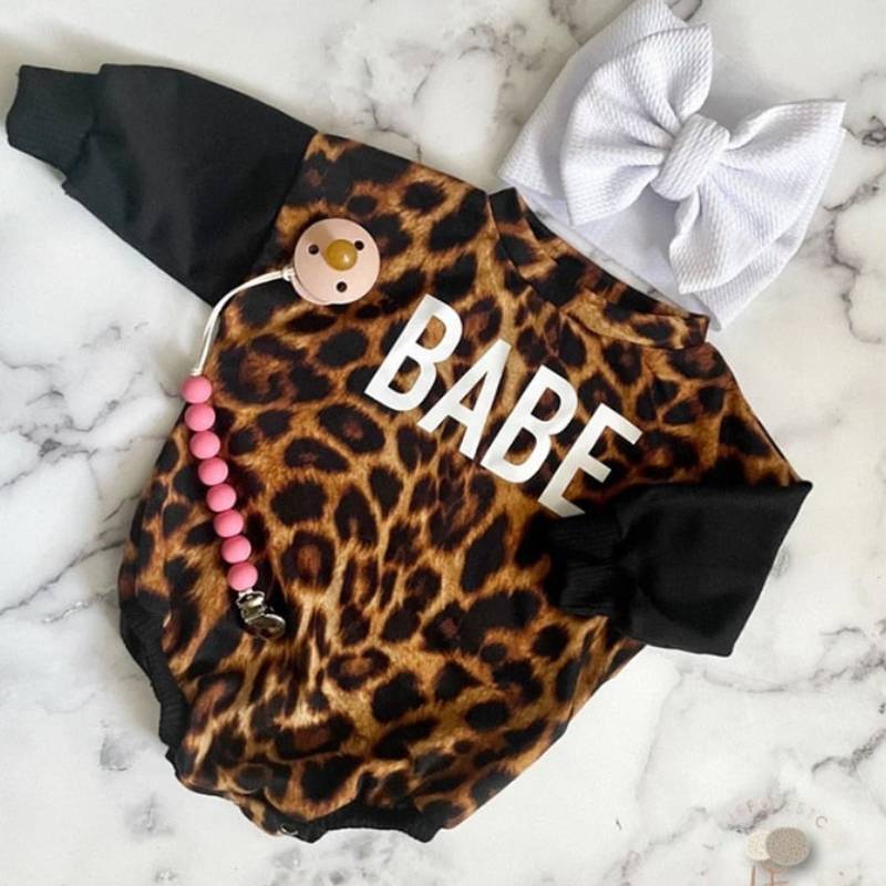 Autumn And Winter Long Sleeves Leopard Print One-piece Romper Personalized Letter Printing 0 - Tophatter Daily Deals