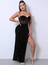 Sequin Spliced Mesh Adjustable Strap Dress Cocktail Dresses - Tophatter Daily Deals