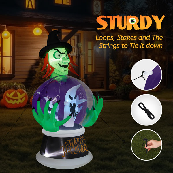 Witch Inflatable 5.9ft Crystal Ball Halloween Decor 2025 3D Changing Face Moving Picture Frame - Tophatter Daily Deals
