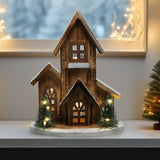 LED Wooden Christmas House with Trees | Light-Up Nordic House Ornament LED Light - Tophatter Daily Deals
