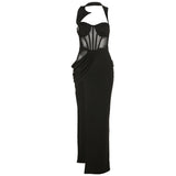 Back Mesh Pierced Air Quality Temperament Slit Dress 0 - Tophatter Daily Deals