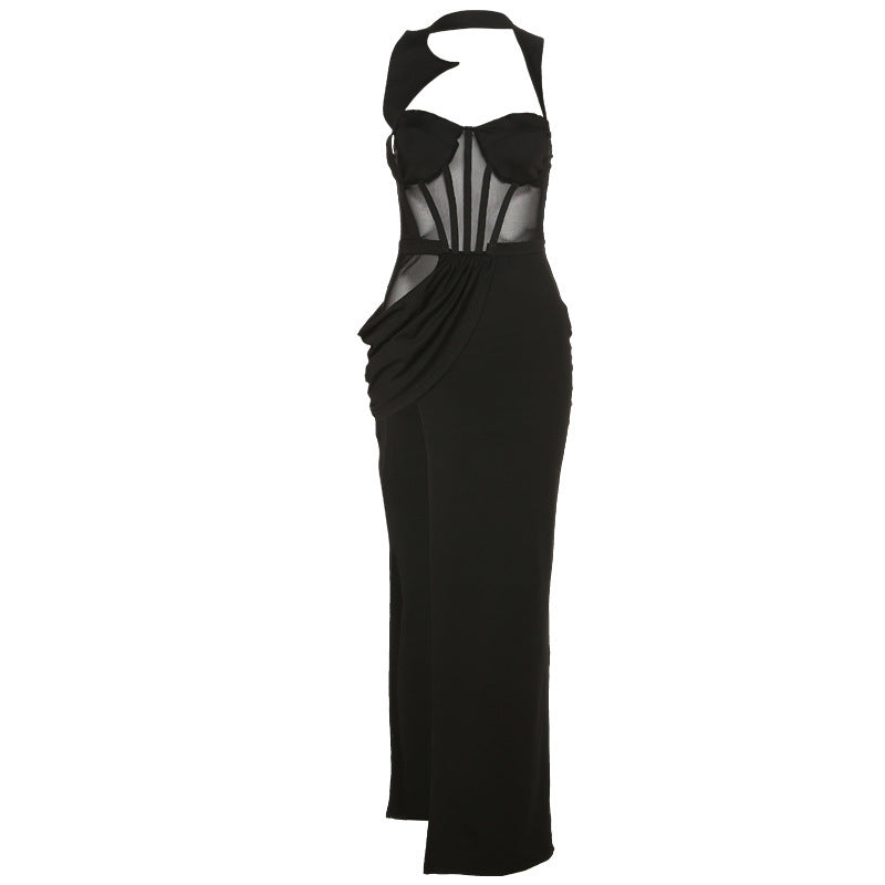 Back Mesh Pierced Air Quality Temperament Slit Dress 0 - Tophatter Daily Deals