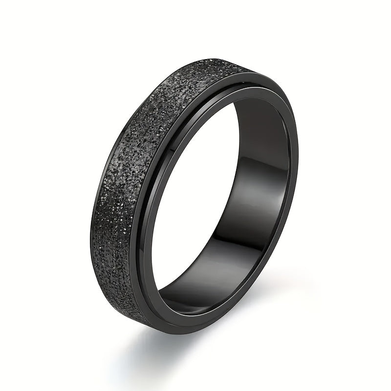Stainless Steel Spinner Ring, Frosted Anxiety Fidget Band, 6 mm Black Rings - Tophatter Daily Deals