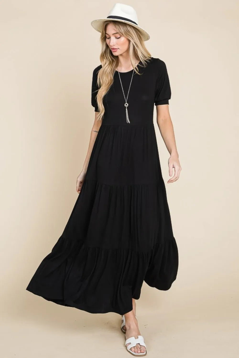 BOMBOM Short Sleeve Tiered Maxi Dress Casual Dresses - Tophatter Daily Deals