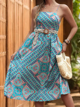 Printed Spaghetti Strap Midi Dress Teal Casual Dresses - Tophatter Daily Deals