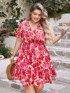 Plus Size Printed V-Neck Flutter Sleeve Dress Casual Dresses - Tophatter Daily Deals