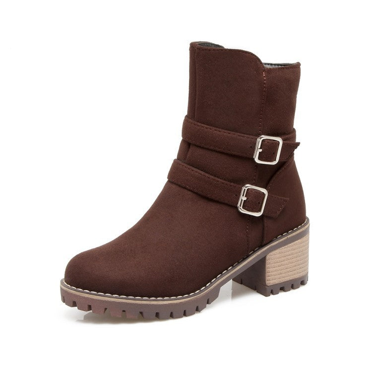 Belt Buckle Round Head Side Zipper Warm Small Size 40-45 Low Boots Brown 0 - Tophatter Daily Deals