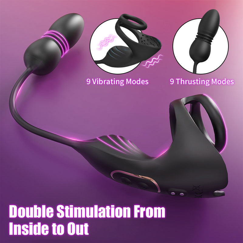 Acmejoy - 9 Thrusting & Vibrating Prostate Massager with Dual Cocking Rings Testicular Stimulator Anal Toys - Tophatter Daily Deals