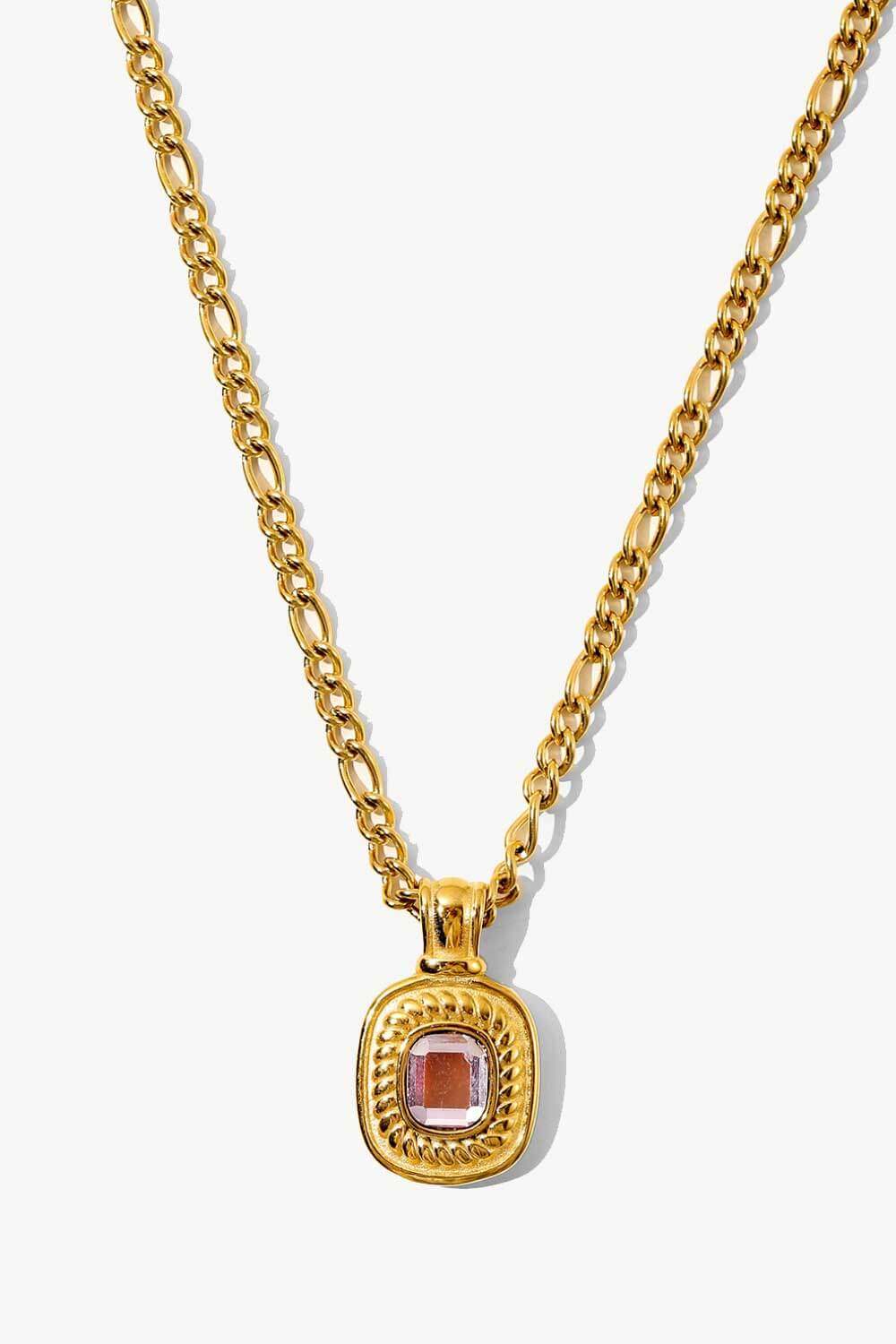 18K Gold Plated Inlaid Rhinestone Pendant Necklace Pink One Size Necklaces - Tophatter Daily Deals