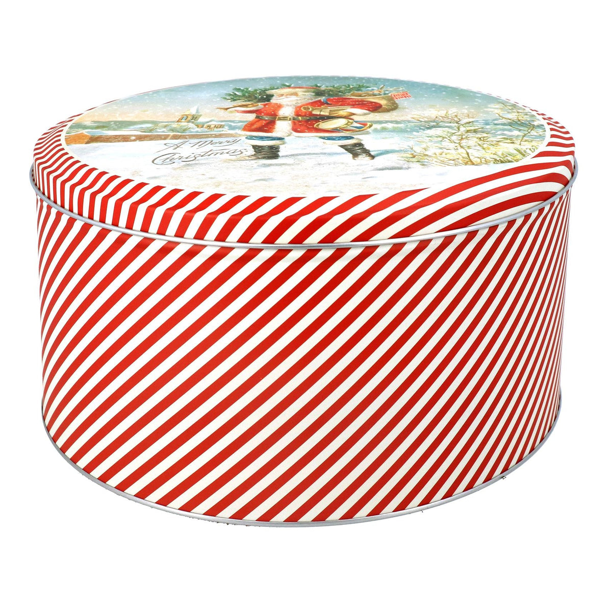 Nostalgic Santa Christmas Cake Tin | Festive Round Kitchen Storage Tin - 23x12cm Tin - Tophatter Daily Deals