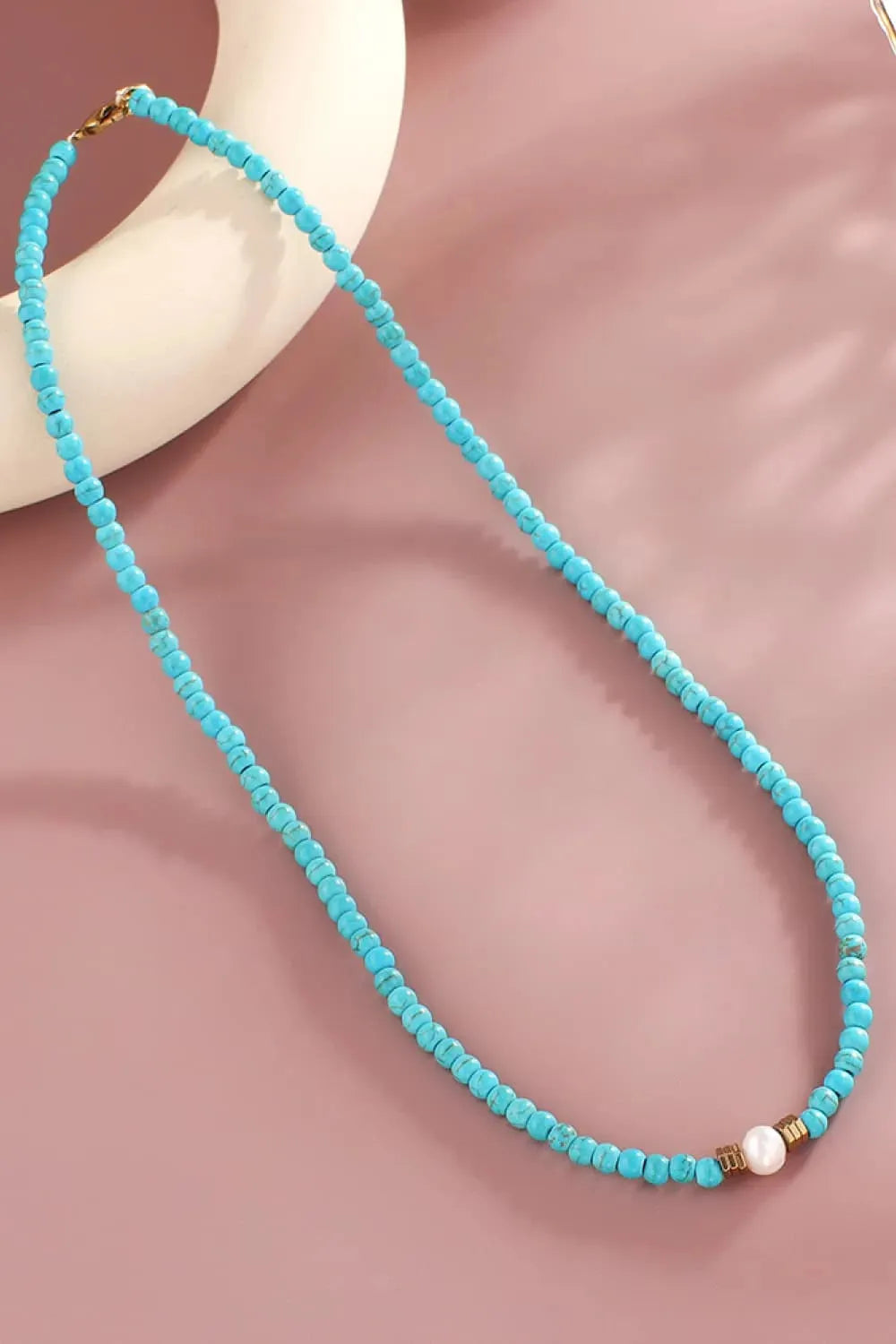 Turquoise & Pearl Necklace Sky Blue One Size Necklaces - Tophatter Daily Deals