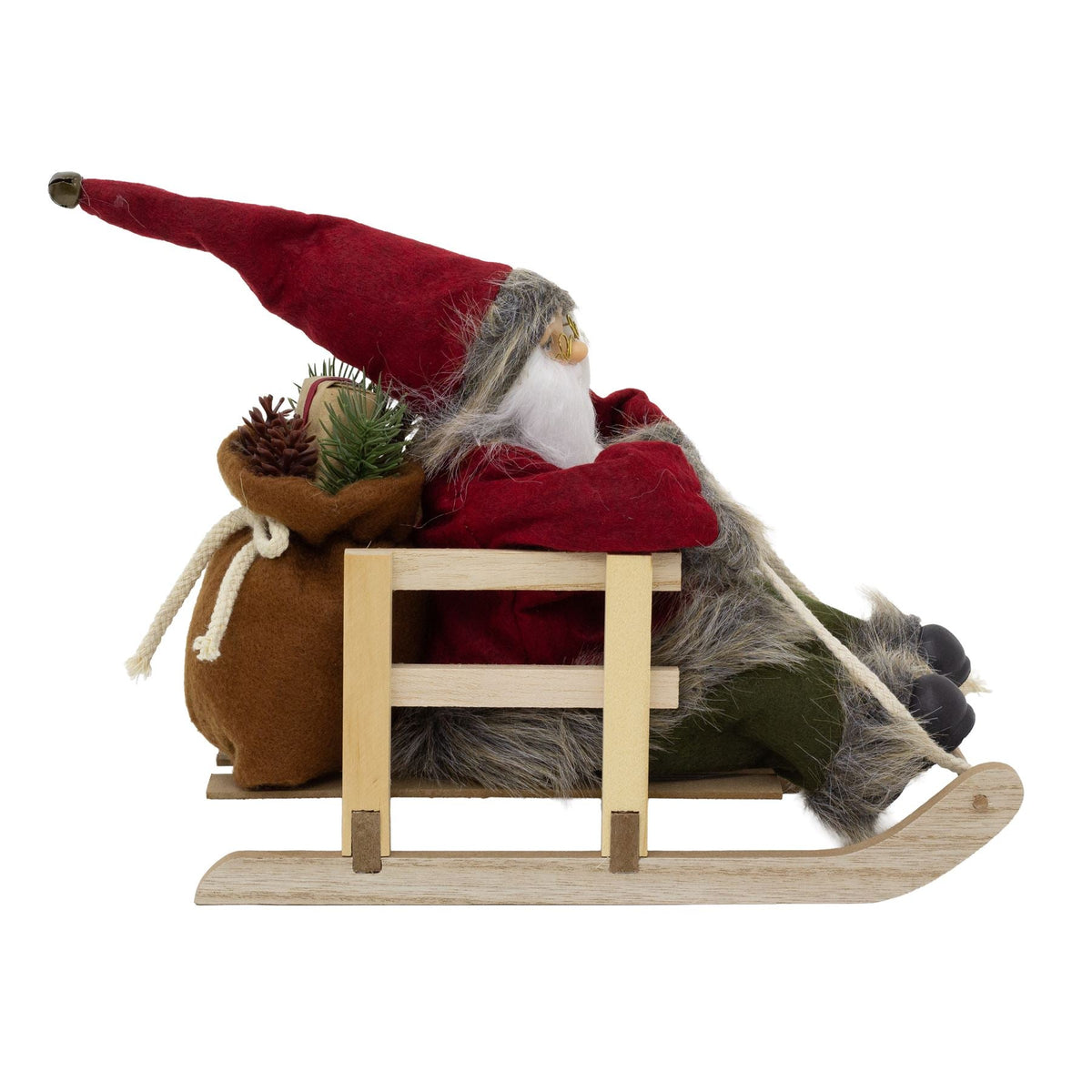 Traditional Santa Claus on Wooden Sleigh | Rustic Father Christmas Figurine Ornament - Tophatter Daily Deals