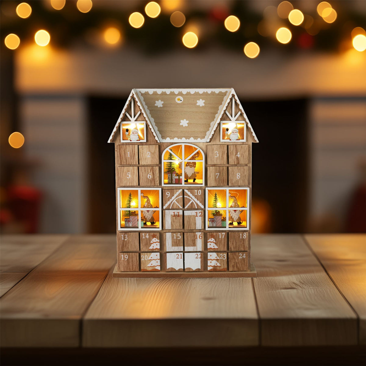 Wooden House Advent Calendar with 24 Drawers and LED Lights | Christmas Calendar Advent Calendar - Tophatter Daily Deals