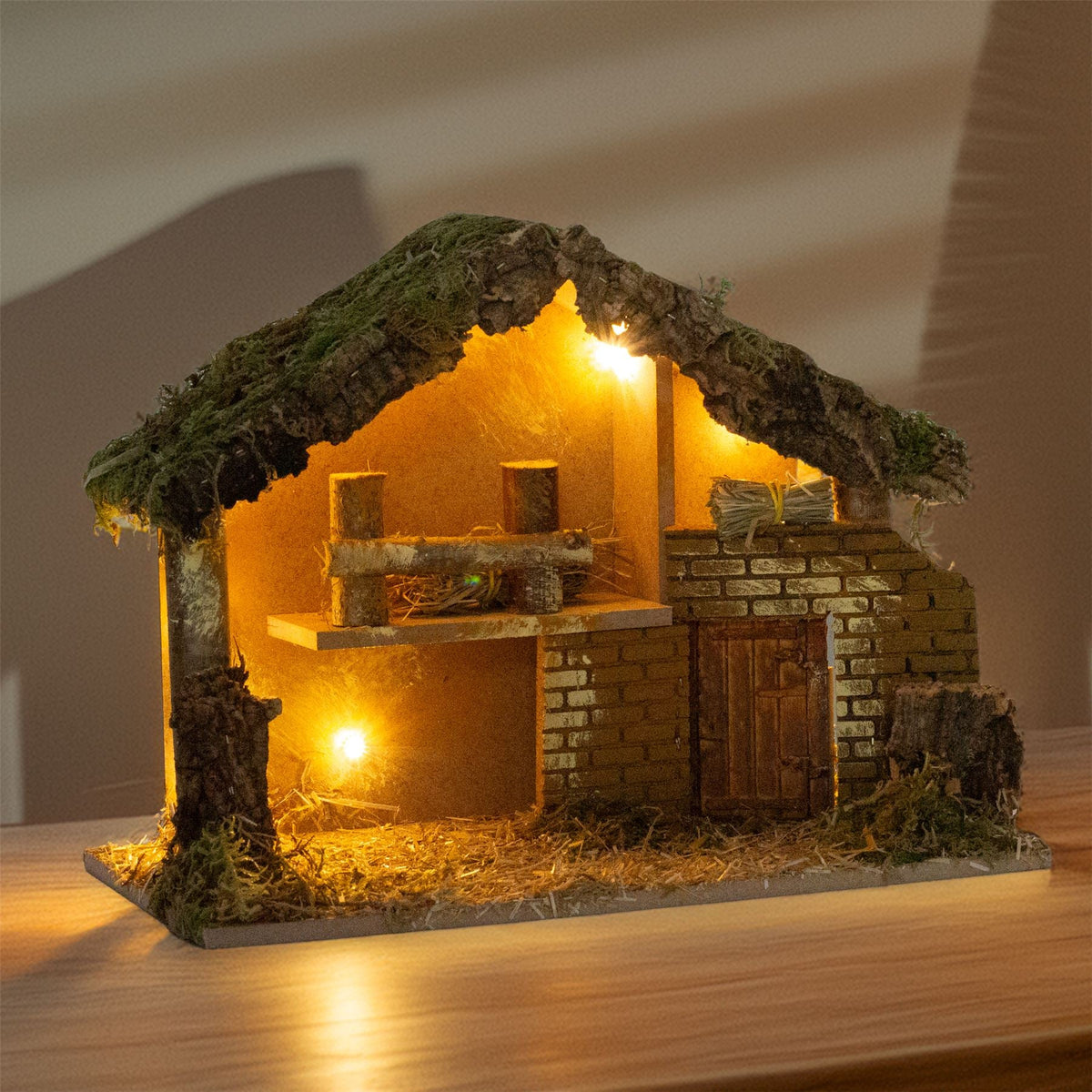 LED Traditional Wooden Nativity Stable with Lights | Christmas Nativity Scene Nativity Set - Tophatter Daily Deals