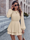 Round Neck Layered Mini Dress Ivory Casual Dresses - Tophatter Daily Deals