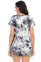 Tie-Dye Round Neck Short Sleeve Top and Shorts Lounge Set Loungewear Sets - Tophatter Daily Deals