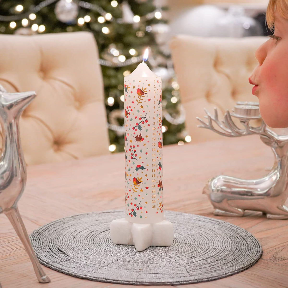 Set of 2 Deck The Halls Christmas Advent Candles | Christmas Pillar Candles Advent Candle - Tophatter Daily Deals