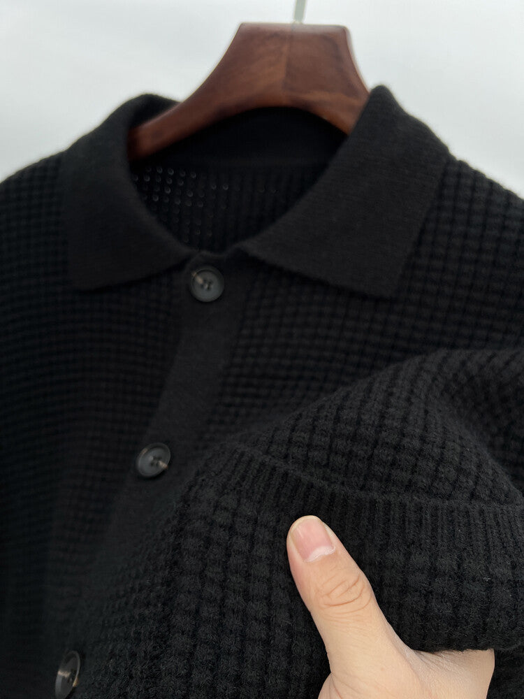 Warm Textured Men's Cardigan - Polo Lapel, Knit For Autumn 3D Changing Face Moving Picture Frame - Tophatter Daily Deals