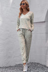 Leopard V-Neck Top and Drawstring Joggers Lounge Set Loungewear Sets - Tophatter Daily Deals