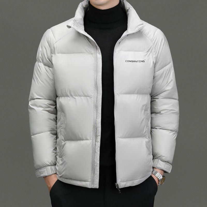 Insulating Men's Puffer Jacket - Stand Collar, Poly, Winter White And Gray 3D Changing Face Moving Picture Frame - Tophatter Daily Deals