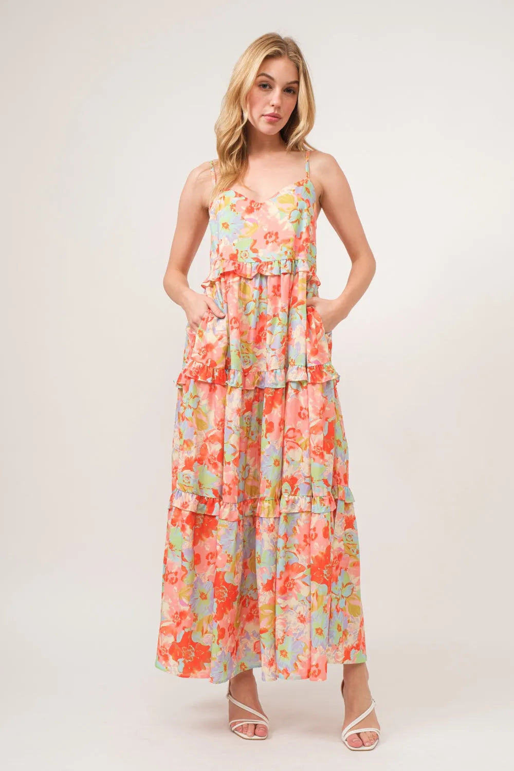 And The Why Floral Ruffled Tiered Maxi Cami Dress Casual Dresses - Tophatter Daily Deals