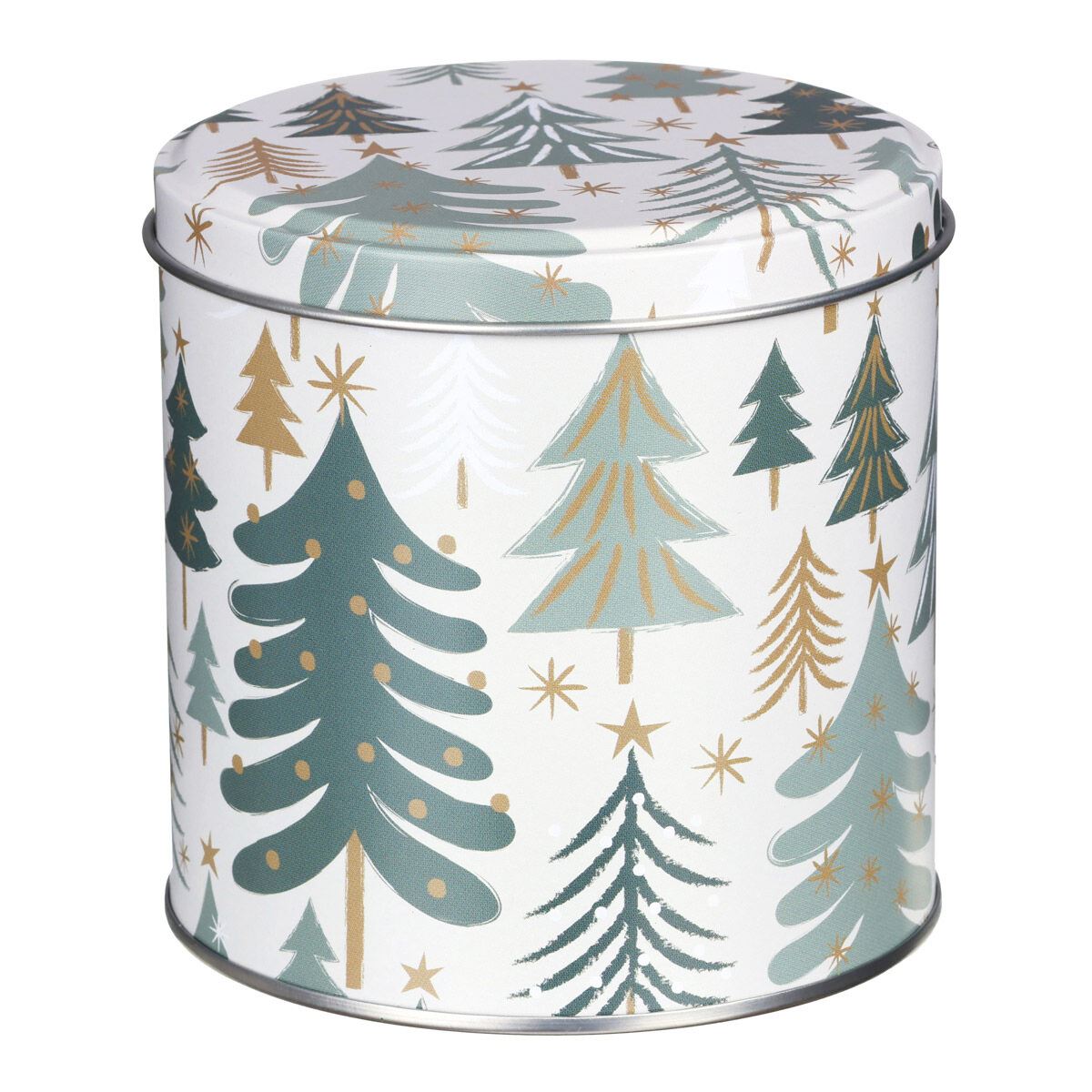 Green Trees Christmas Tin | Festive Chocolate Tin, Treat Storage Tin - 10x10cm Tin - Tophatter Daily Deals