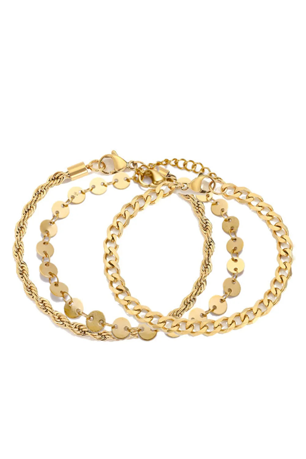 Gold 3Pcs Disc Plated Adjustable Chain Bracelet Set Bracelets - Tophatter Daily Deals