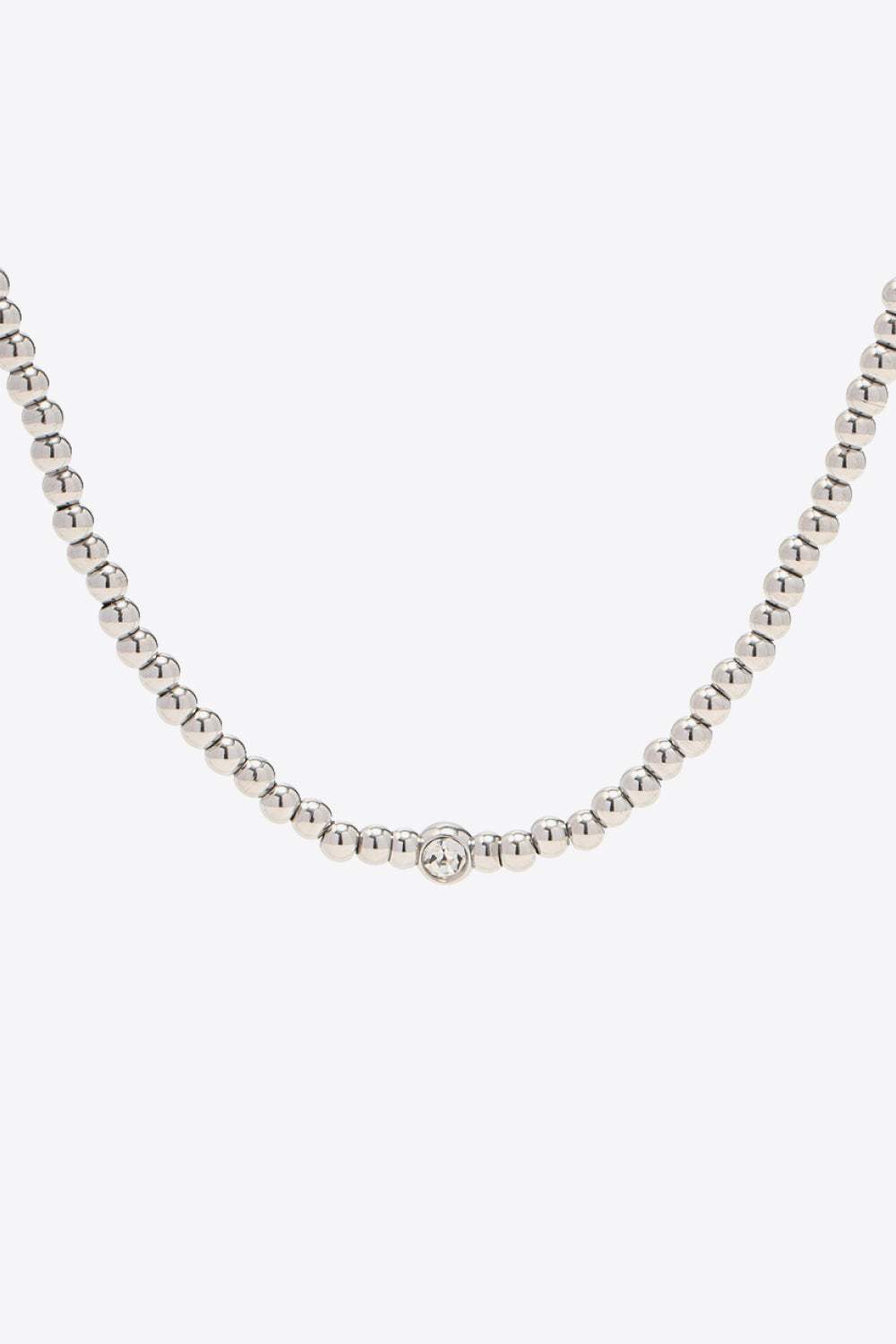 Inlaid Zircon Beaded Stainless Steel Necklace Silver One Size Necklaces - Tophatter Daily Deals