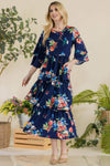 Celeste Full Size Floral Ruffle Tiered Midi Dress Casual Dresses - Tophatter Daily Deals