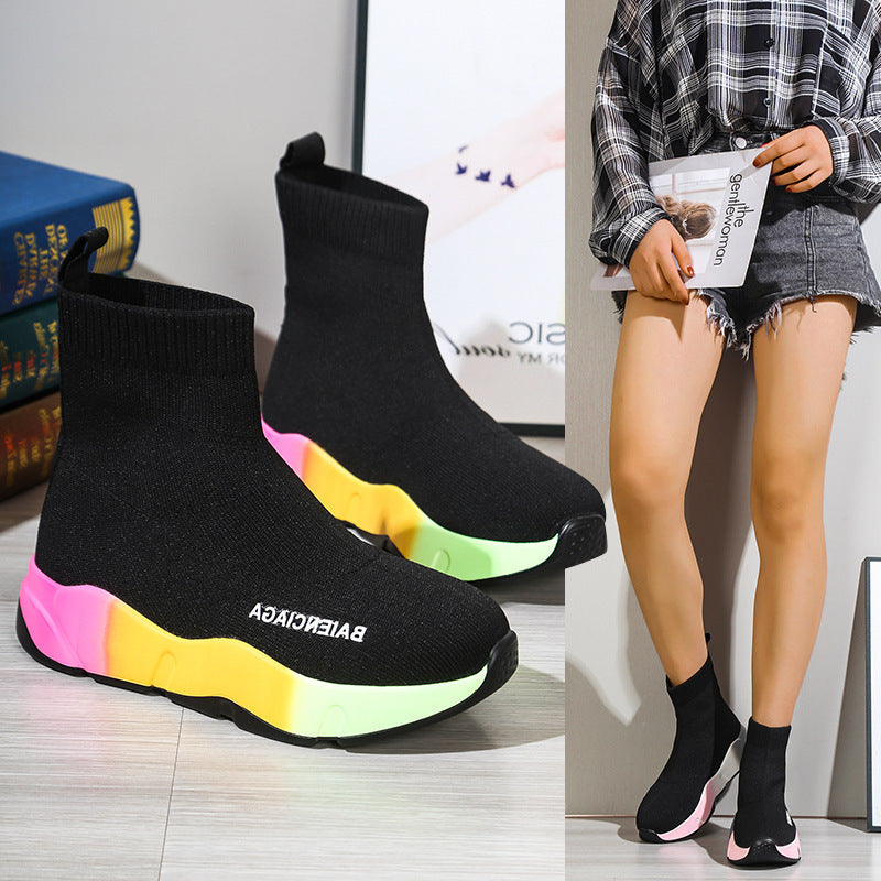 Black Sock Boots For Women Platform Shoes 4 - Tophatter Daily Deals