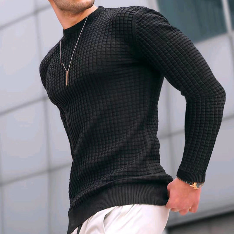 Lightweight Men’s Crew Pullover - Waffle Knit Cotton Black 3D Changing Face Moving Picture Frame - Tophatter Daily Deals