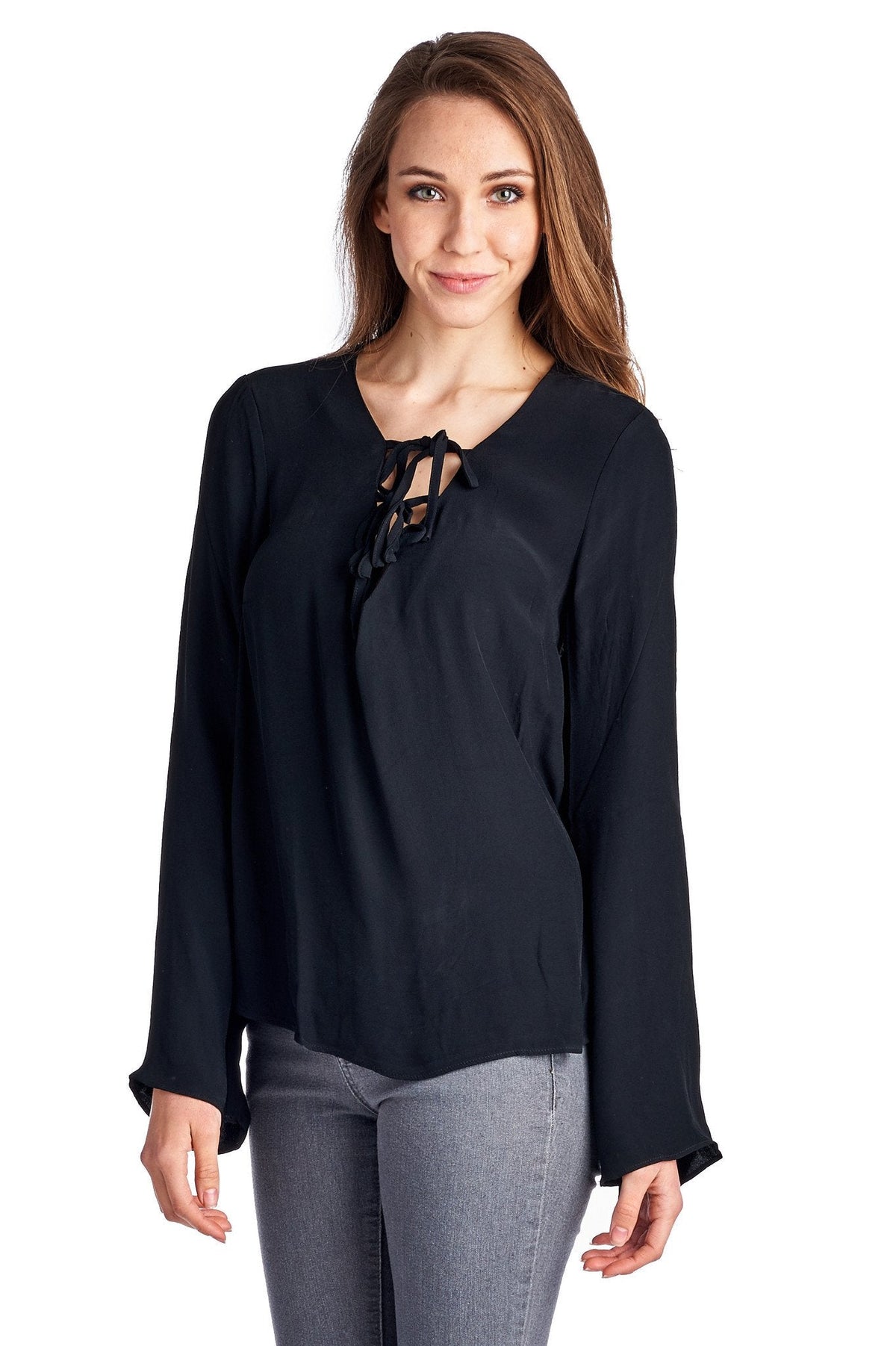 Women's Lace-Up Bell-Sleeve Top Tops - Tophatter Daily Deals