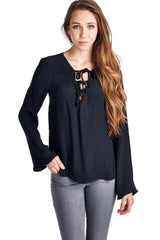 Women's Lace-Up Bell-Sleeve Top Tops - Tophatter Daily Deals