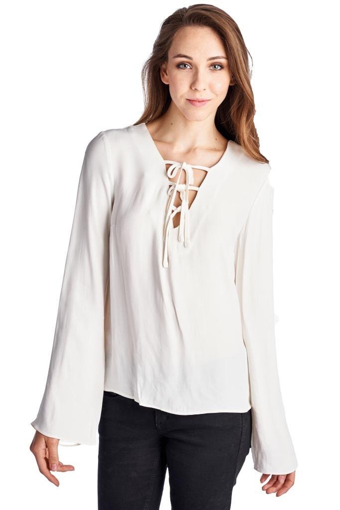Women's Lace-Up Bell-Sleeve Top Tops - Tophatter Daily Deals